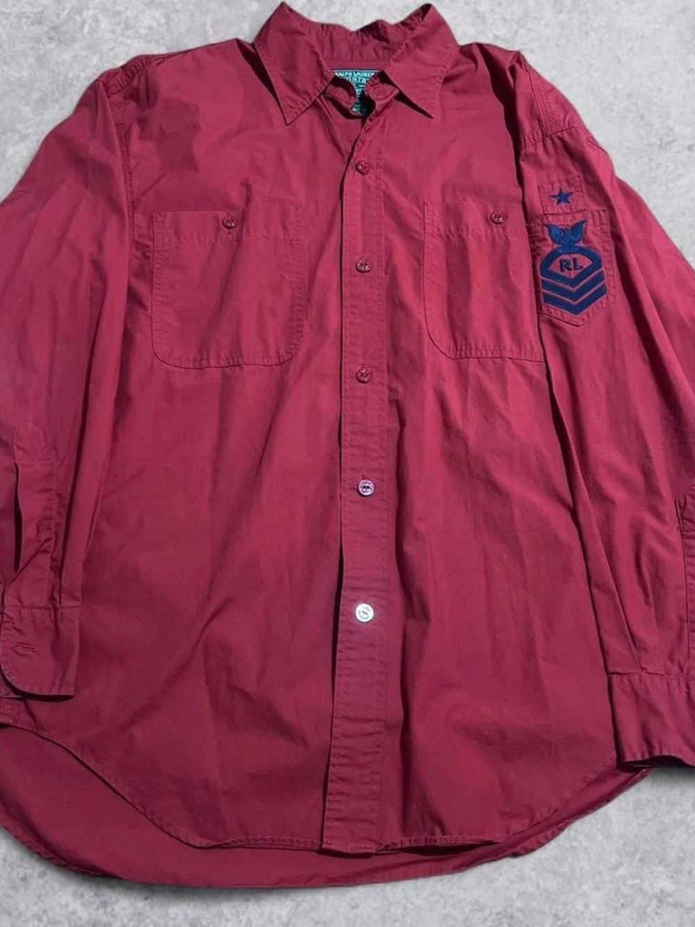 Polo Country Ralph Lauren Shirt Mens Large Red Naval USRL Patch Military